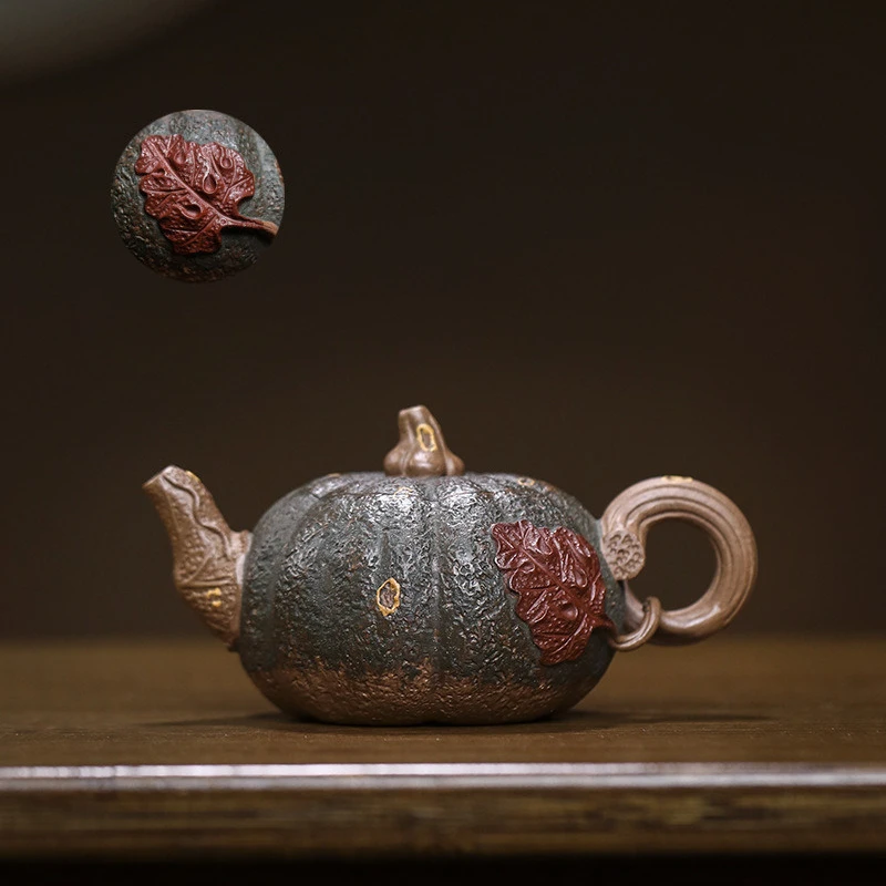 Chinese Style Pumpkin Shaped Teapot, Purple Clay Old section mud, Kung Fu Household Supplies, Pure Handmade, 140ML Tea Pots, 1Pc
