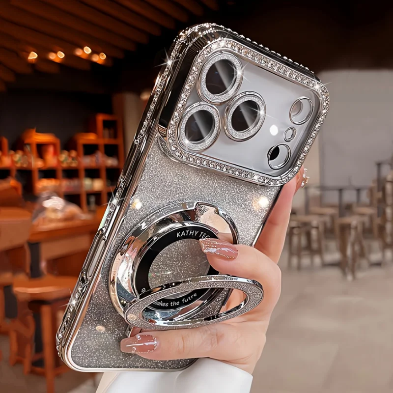 Shiny Rhinestone Fashion Stand Phone Case with Mobile Holder