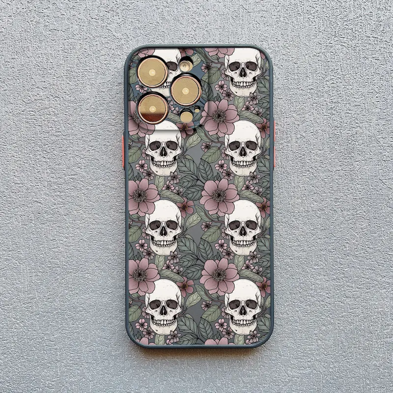 Elegant Skull Flowers Shockproof Black Phone Case