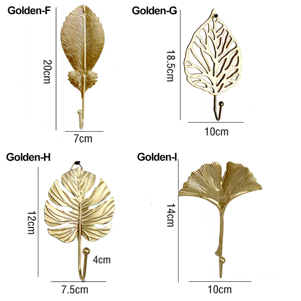 Nordic Leaf Shape Hook Creative Gold/Green Coat Rack Adhesive Holder Wall Coat Key Hanger Free-Hole Home Wall Hanging Decoration — view 6