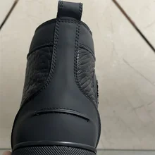  Luxury Designer Black Pleated Leisure Leather Red Bottoms High Tops Tennis Shoes For Men's Flats Loafers Women's Spiked Sneakers 