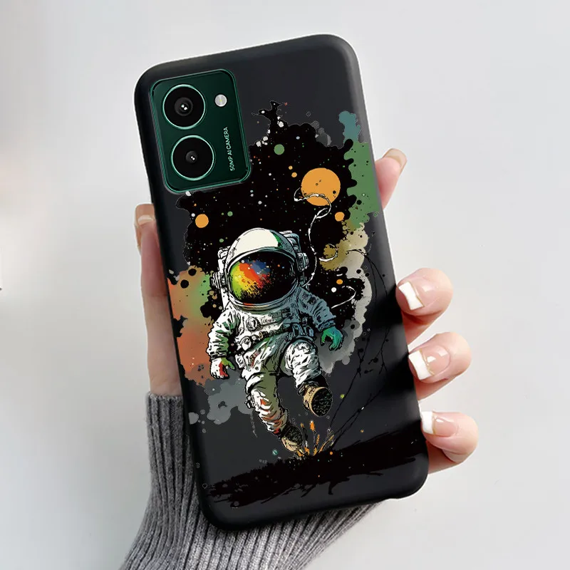 Aesthetic Cute Cat Astronaut Black Matte Soft TPU Shockproof Phone Case