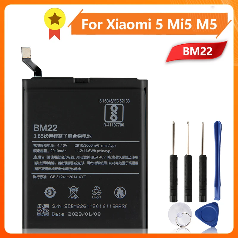 

Аккумулятор BM22 для Xiaomi 5, Mi5, M5 Prime, BM22, 2910 мА · ч, инструмент