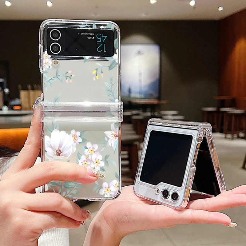 Floral Design Clear Folding Phone Case - Hard PC Back Cover