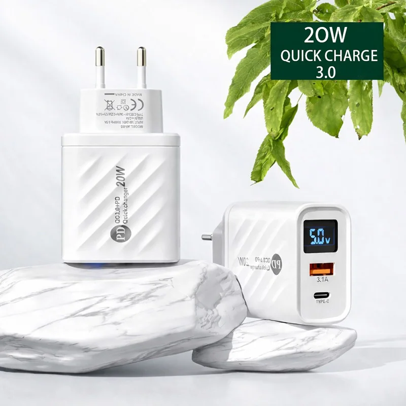 20W USB C Fast Charger 2-Port Multi Charger iPhone 14 Pro Max Samsung Xiaomi Huawei Quick Charge 3.0