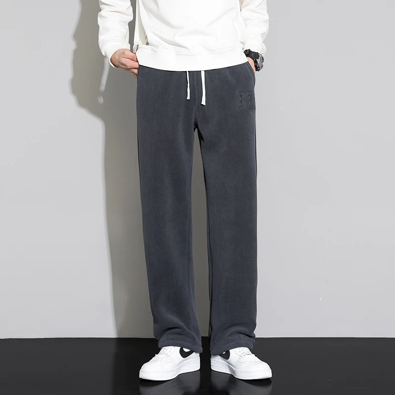 Men Outdoor Wide Leg Fleece Sweatpants Velvet Lining Cargo Pants Winter