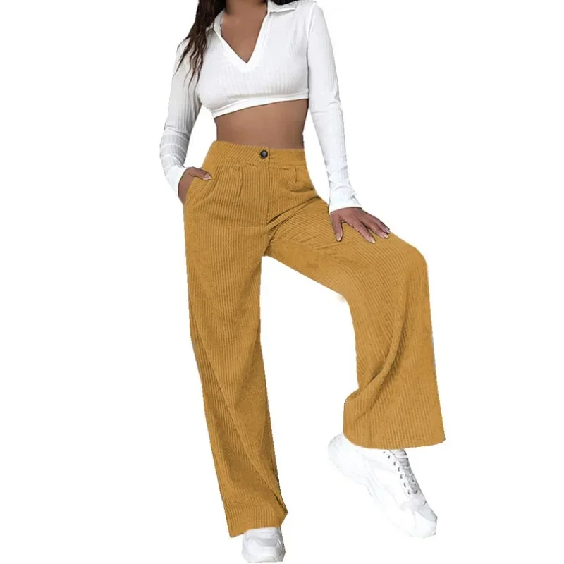 

Pants Women's 2023 Autumn New Solid High Waist Casual Pants Corduroy Loose Straight Leg Pants Pantalones Женские Брюки