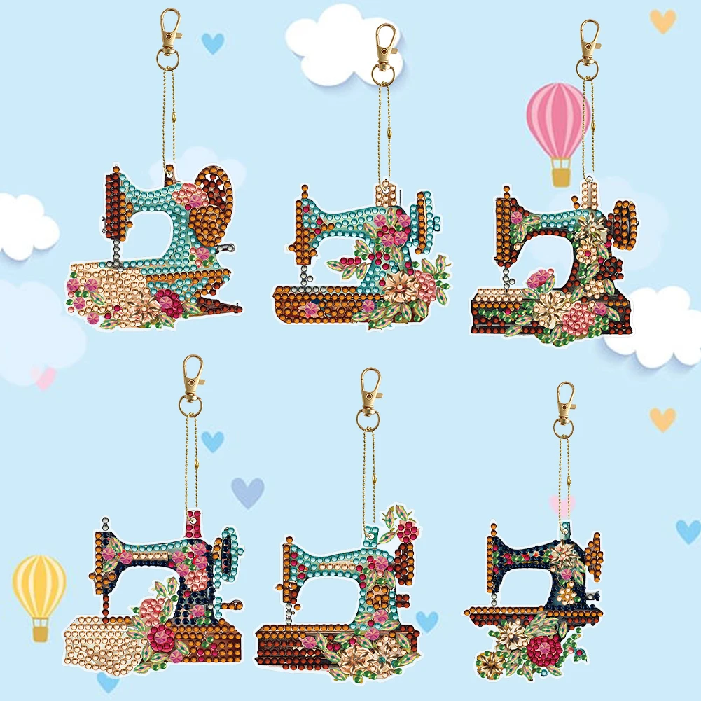 DIY Diamond Art Key Rings Double Sided 6pcs Full Drill Diamonds Pendants Special Shaped Sewing Machine for Beginners Home Decor