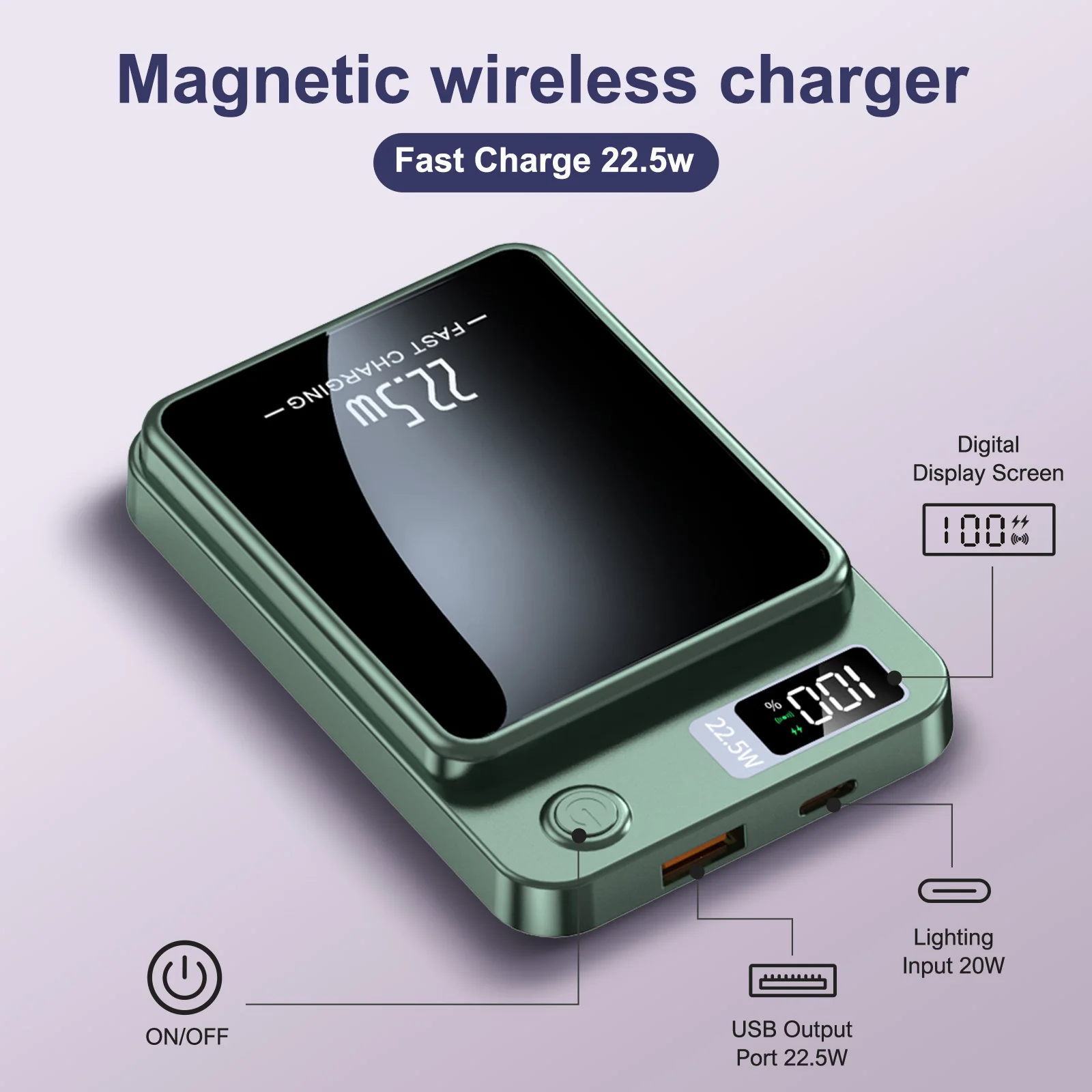 10000mAh Magnetic Wireless Power Bank PD22.5W Fast Charging Portable External Battery Adapter For Magsafe iPhone Huawei Samsung