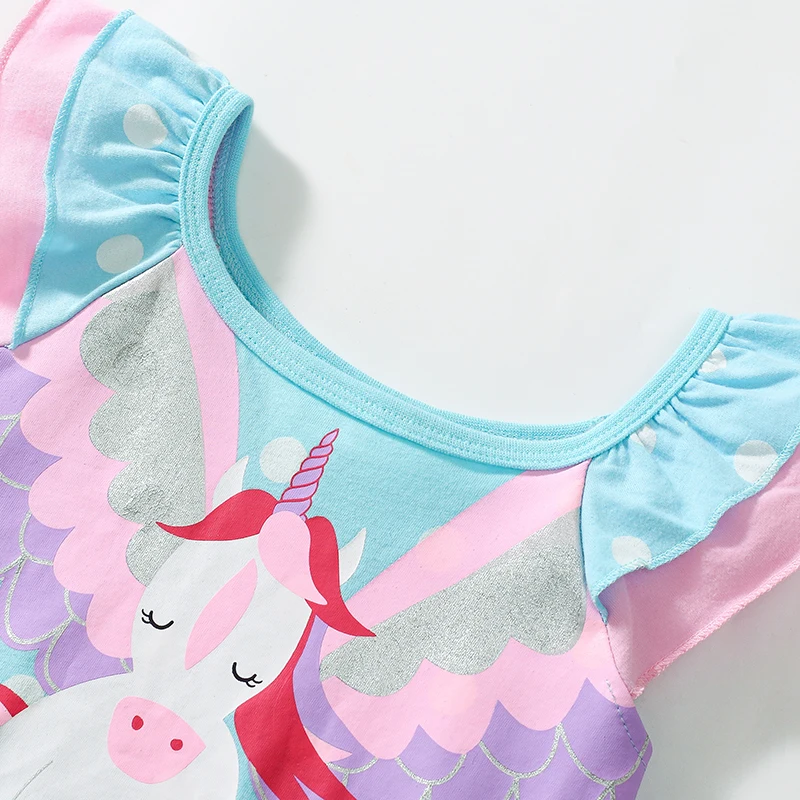 Children's Clothing Baby Girls 2025 Summer Cartoon Casual Flying Unicorns Princess Dresses Kids Clothes