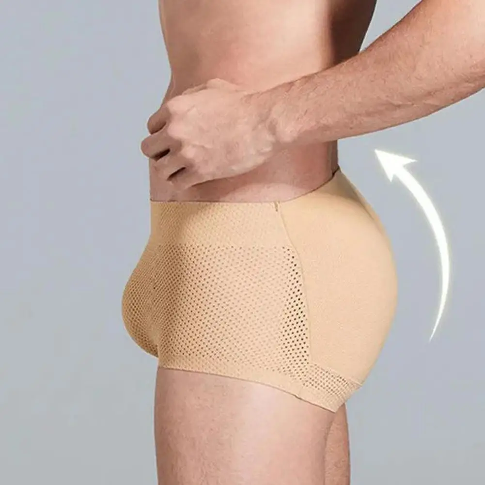 Fake Butt Shorts Panties Men's Seamless Butt Lift Shaper Underwear with Hip Pad Shorts Breathable Mid-rise Fake for Enhanced