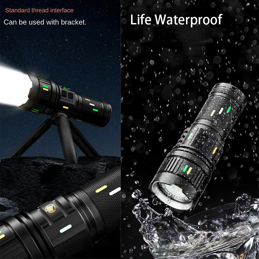 Lampe torche LED 300 lumens rechargeable par USB super lumineuse avec poignée et lampe de travail COB, lampe tactique d'extérieur multifonction pour camping