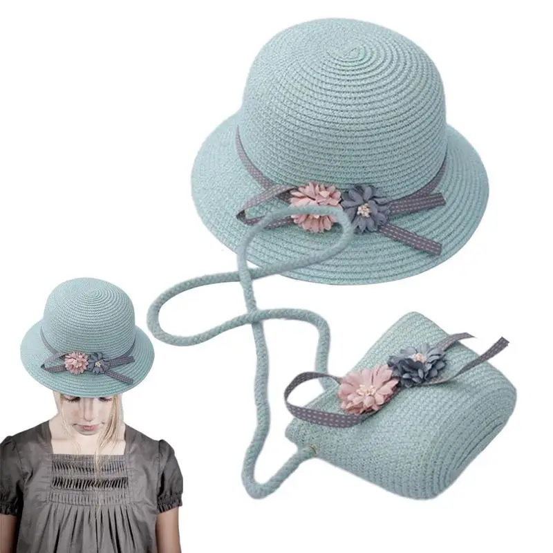 

Straw Hats Purse For Girls Summer Beach Sun Hat With Woven Shoulder Bag Sweet Sun Hat And Shoulder Bag Set For Above 3 Age Girls