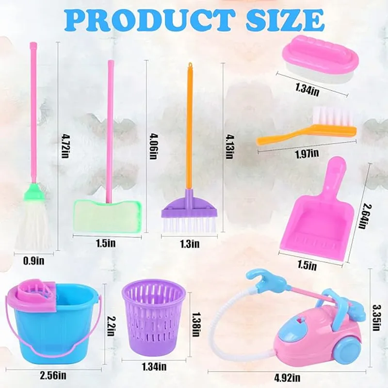 Miniature doll house supplies 9PCS Miniature Doll House Cleaning Supplies Mini Bucket Mop Brush Broom Housework Cute Tool Set Furniture Accessories Kid BJD