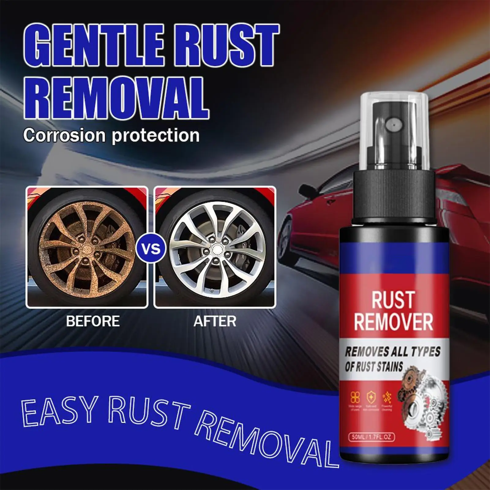 Car Rust Removal Spray Metal Car Detailing Spray Rust Dissolver Iron Stain Cleaner Auto Polishing Care for Equipment Tools