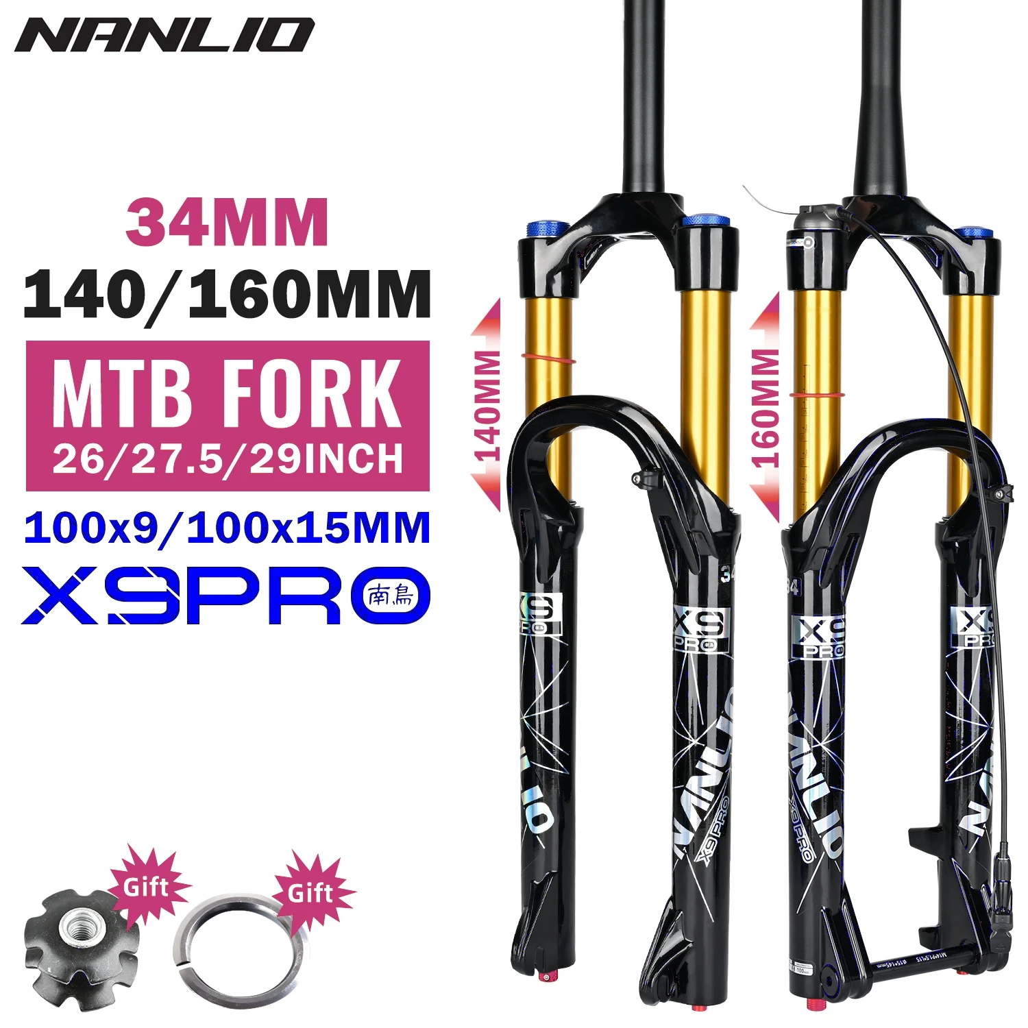 Mountain Bike Forcella Ammortizzata 26/27.5/29 Pollici MTB Forcella Pneumatica Corsa 100mm 1-1/8 1-1/2 Forcella Anteriore Della Bicicletta Freno A Disco QR 9mm ( Color : Tapered remote , Size : 26