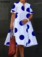 VONDA Plus Size 5XL Women Polka Dot Dress 2024 Summer V Neck Party Sundress Bohemian Maxi Long Dress Vestido Beach Robe Elegant - Image 3