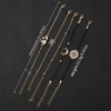 6PCS/Set Women's Watches Fashion Starry Sky Arabic Dial Female Leather Band Quartz Watch Bracelets Set（Without Box） 6