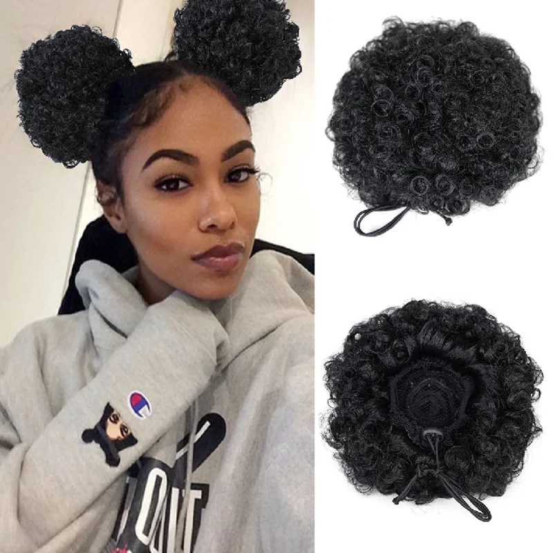 8inch Afro Puff Chignon Ponytail Kinky Curly Drawstring Pony Tail human Hair Extension Hairpieces For Women 1pcs or 2pcs