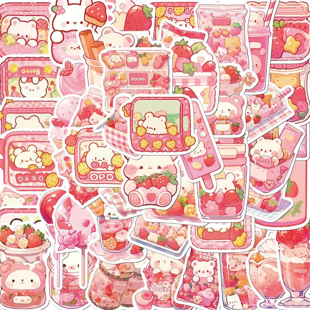 10/30/50pcs Cute Pink Snack Bear Stickers Kawaii Animal Decals Laptop Phone Suitcase Luggage Diary Waterproof Sticker Kids Toys 3d embossed animal cover a5 notebook european style retro stereo notepad boyfriend gift handbook diary