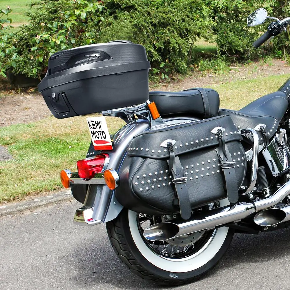 Motorcycle Rear Cargo Trunk Scooter Top Box Storage Luggage Topbox Case 48L Secure Latch KEMIMOTO Universal w/LED Taillight Bags motorcycle tail box