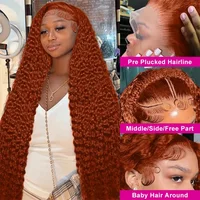 250 densité 350 Orange gingembre bouclés perruques de cheveux humains pour les femmes 13x6 Hd dentelle frontale vague profonde perruques brésilienne vague d'eau couleur perruque 4