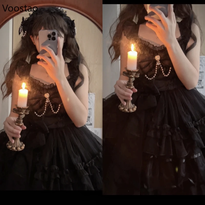 Sweet Lolita Princess Dress Vintage Victorian Women Elegant Ruffles Pearl Bow Party Tiered Dresses Girly Kawaii Wedding Vestidos lolita dress lolita suspender dress lolita cosplay costumes suspender dress lolita skirt lolita blouses