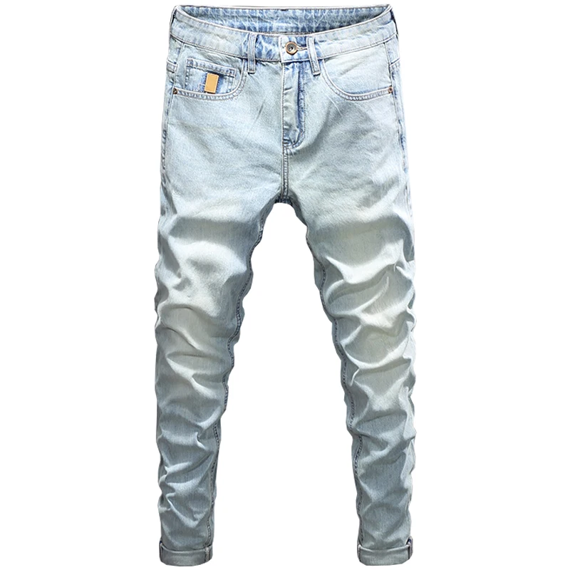 Newly Designer Fashion Men Jeans Retro Light Blue Elastic Stretch Slim Fit Ripped Jeans Men Vintage Casual Denim Pants Hombre