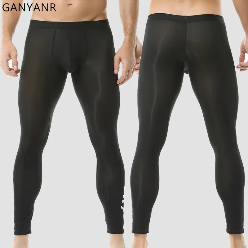 GANYANR Running Tights Men's Leggings Sportswear Compression Pants Basketball Fitness Long Gymwear Marathon Gym Workout Trousers