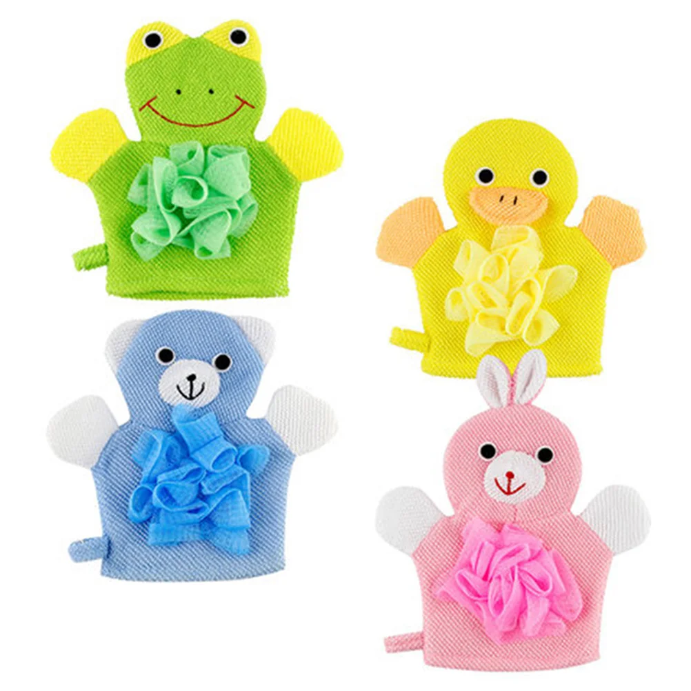 

Mens Washcloths Bath Sponge 4Pcs Bath Kids Bath Toys Cartoon Duck Frog Rabbit Scrubbing Cleaning Gloves Cotton Scrubber Mitt