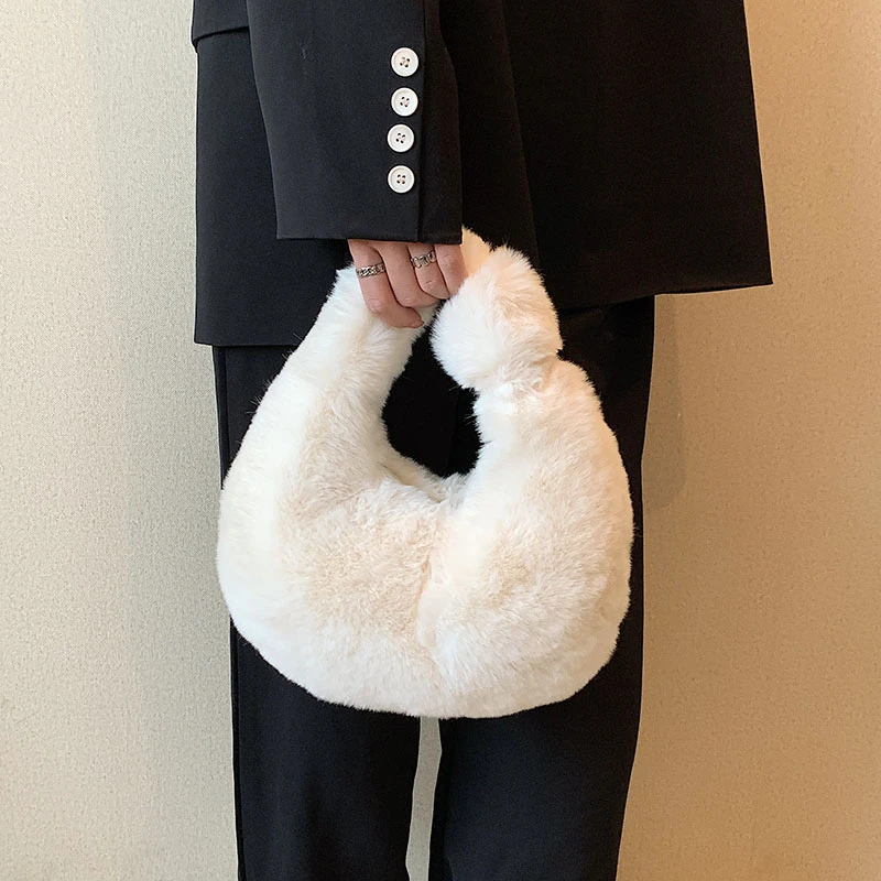 Small Plush Clutch Bags For Women 2022 Winter New Furry Luxury Designer Handbag Soft Fluffy Bag Fur Hobos Korean Fuzzy Tote Bag