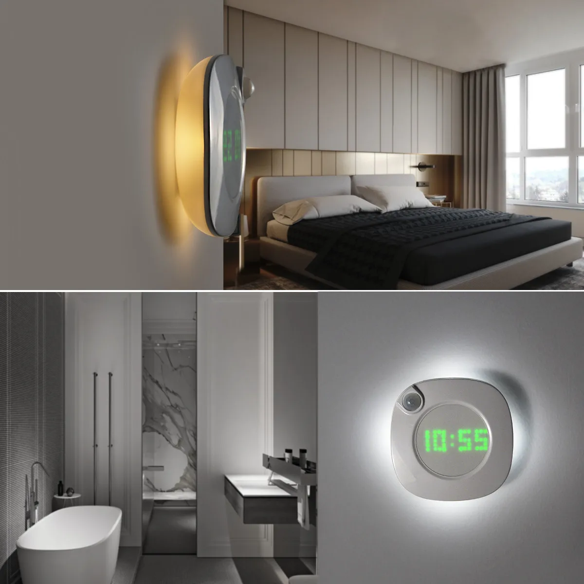 USB Modern Wall Clock PIR Motion Sensor Lamp Study Night Light 360Degrees Digital Watch Time Clock Magnet Bathoom Toilet Lamp