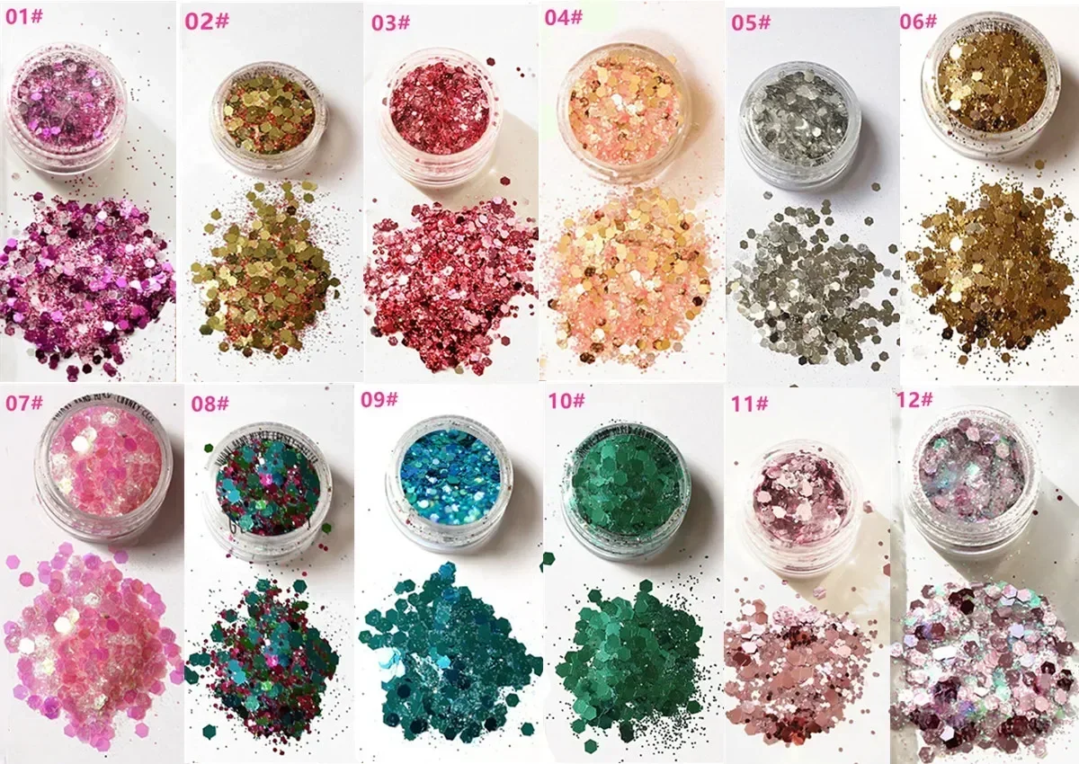 New Hybrid Sequins Glitter Round Colorful Glitter Pots Nail Face body Shadow Glitter Beauty Makeup Shinning Glitterer Powder 6