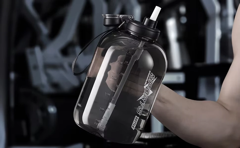 Large Capacity Water Bottle with Straw & Strap Portable Handle BPA Free Eco-Friendly Perfect for Outdoor Sports and Fitness