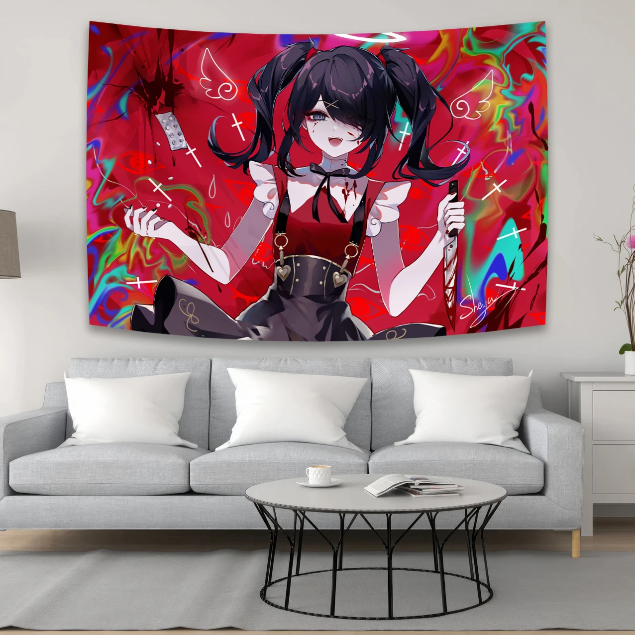 

90×150cm Anime Needy Girl Overdose Tapestry Boho Living Room Decoration Student Dormitory Kawaii Background Tapestries