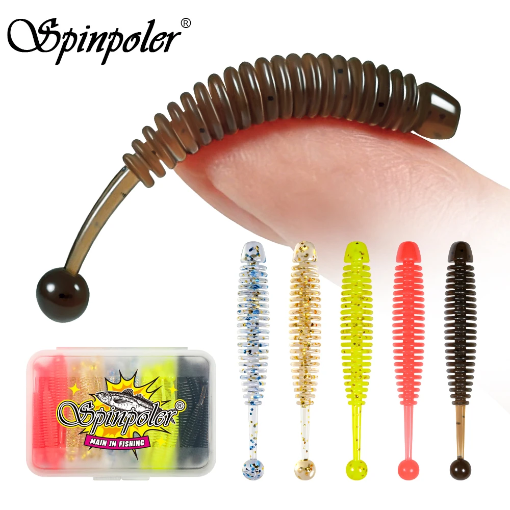 Spinpoler Floating Soft Plastic Ajing Worm Kit 42mm Micro-Köder für leichtes Angeln, Eis- und Flussangeln, Forellen- und Rockfish-Köder, 50 Stück/Box