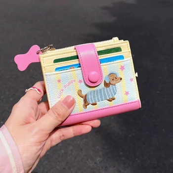Portamonete elegante portamonete in cartone animato portacarte in pelle pu portafoglio per cani con salsiccia rosa-rosa per regali tasca per abbigliamento casual