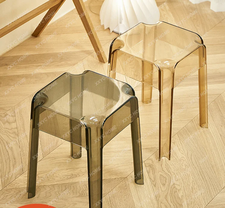 

Simple Dining Table and Chair Creative Acrylic Square Stool Household Transparent Crystal Dining Chair