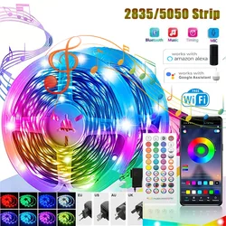 Wifi Alexa LED Strip Light RGB 5-30M 12V 5050/3528 Waterproof Colorful Changing Room Decor Ribbon Music Sync Led Flexible Tape