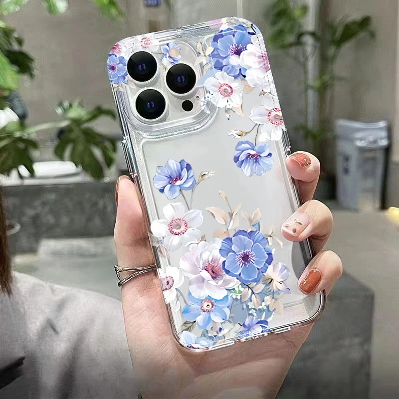 Floral Transparent Shockproof Soft TPU Phone Case with Bumper Cover