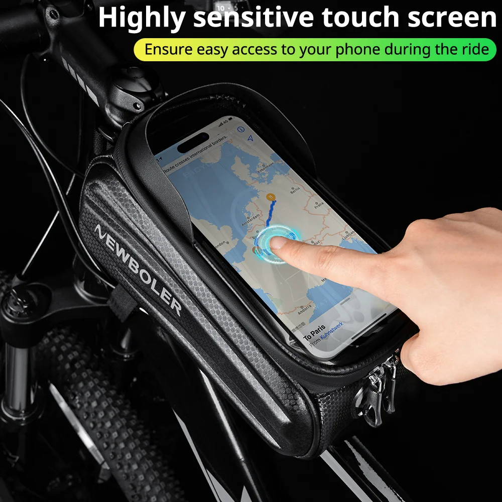 Bike Bag NEWBOLER Bike Bag 2L Frame Front Tube Cycling Bag Bicycle Waterproof Phone Case Holder 7.2Inches Touchscreen Accessorie