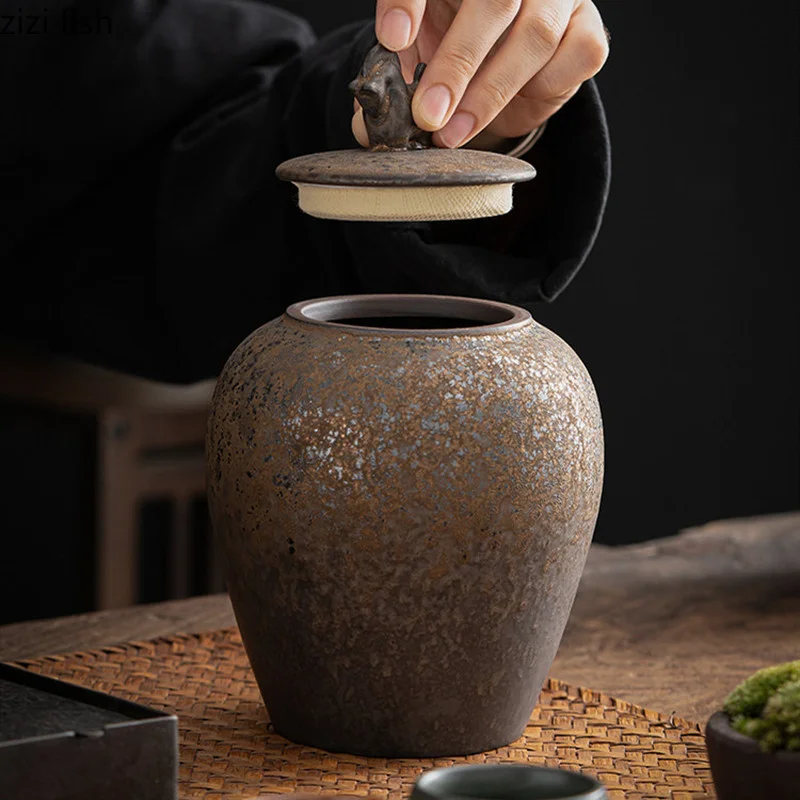 Tea Tin Box Tea Canister Vintage Stoneware Tea Caddy Ceramic Airtight Jar Storage Tea Cans Box Storage Tank Container Decorative Jar Sugar Bowl