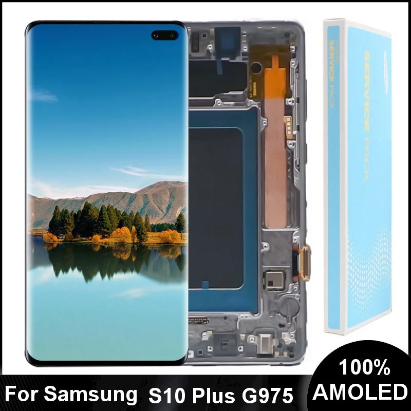 100% AMOLED ЖК-дисплей для SAMSUNG Galaxy S10 Plus G975 SM-G9750 S10 + ЖК-дисплей сенсорный экран дигитайзер в сборе с дефектом