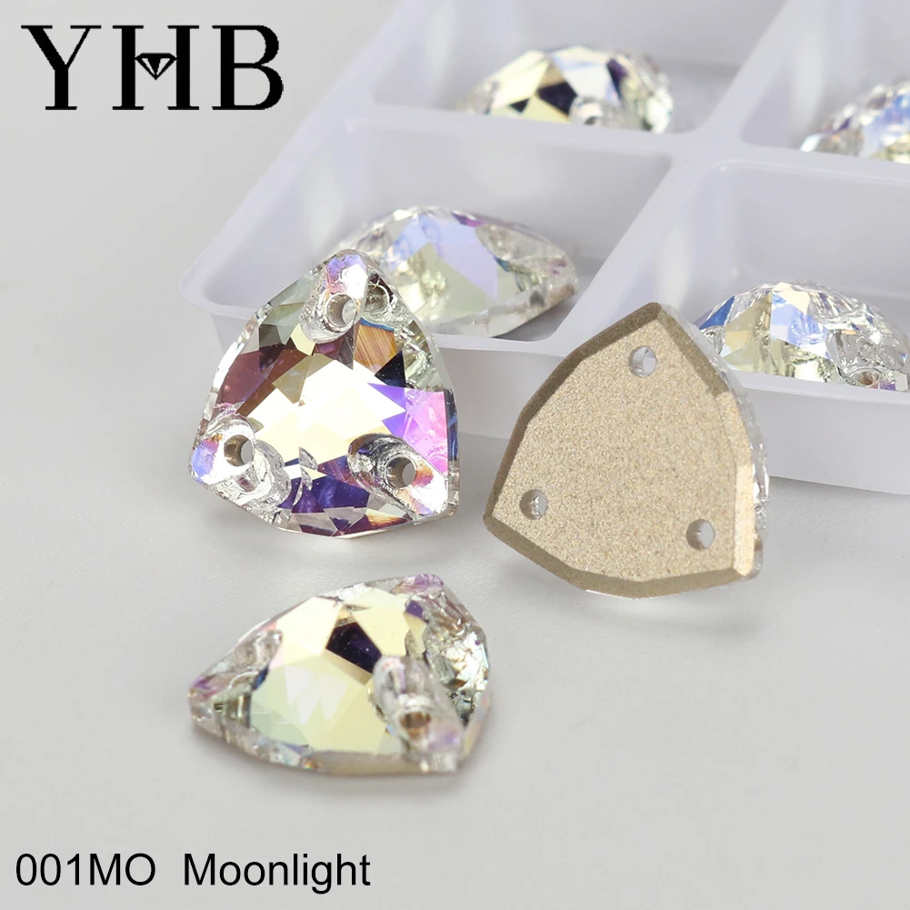 YHB 문라이트 공장 직판 도매 12mm 16mm 22mm 고품질 30가지 이상 색상 유리 크리스탈 팻 트라이앵글 바느질용 라인스톤