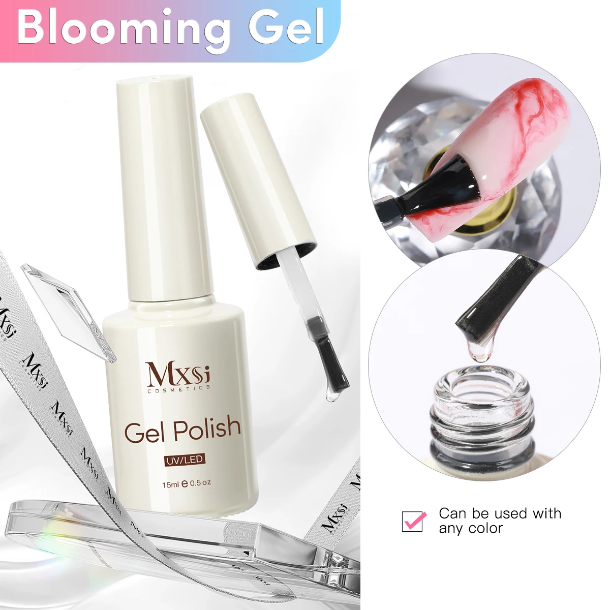 Mxsi 15ml Crystal Clear Rubber Base Gel Nail Polish Glitter Semi-Permanent Varnish Basecoat Self Leveling UV LED Top Coat Gel