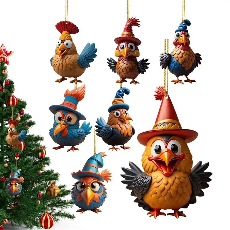 

Chicken Holiday Decoration Cartoon Acrylic Rooster Hang Ornament Portable Cartoon Decorative Ornament For Christmas Tree Table