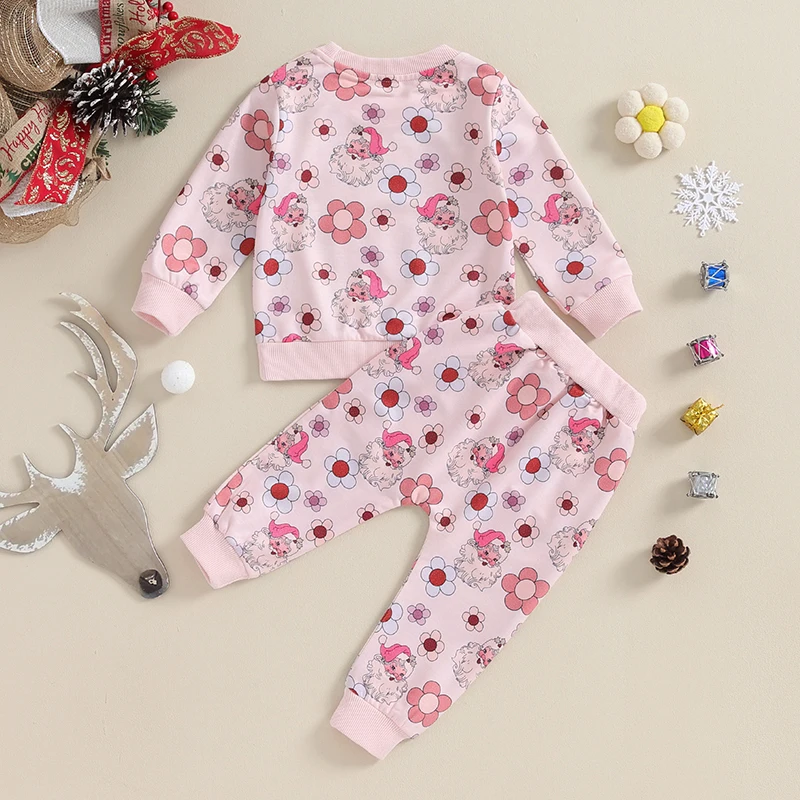 

Toddler Girl 2Pcs Christmas Outfit Baby Clothes Set Flower Print Long Sleeve Sweatshirt Tops with Pants