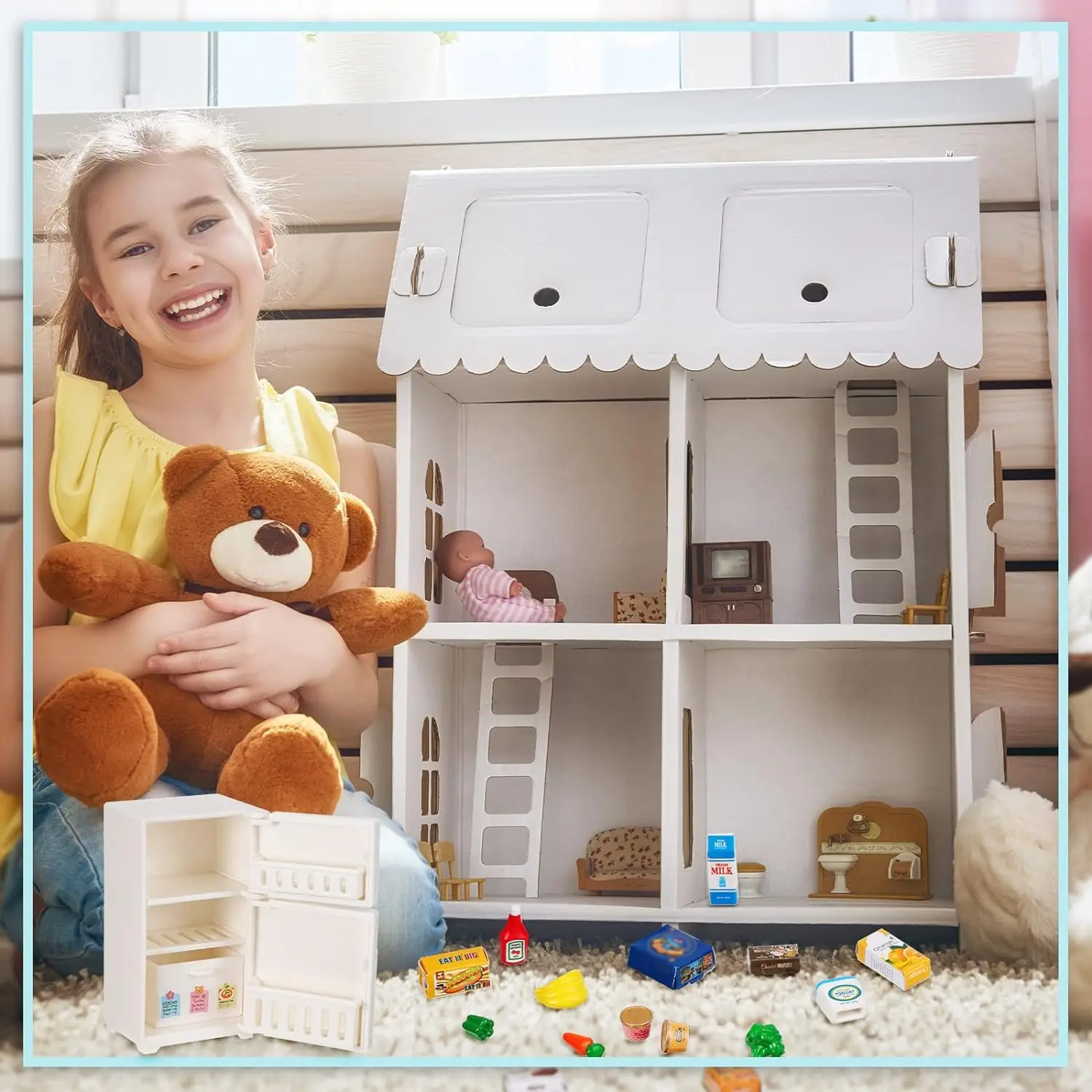 1Pcs Dollhouse Miniature White Refrigerator Mini Refrigerator Fridge Model Kitchen Furniture Accessories Pretend Play Food Gift