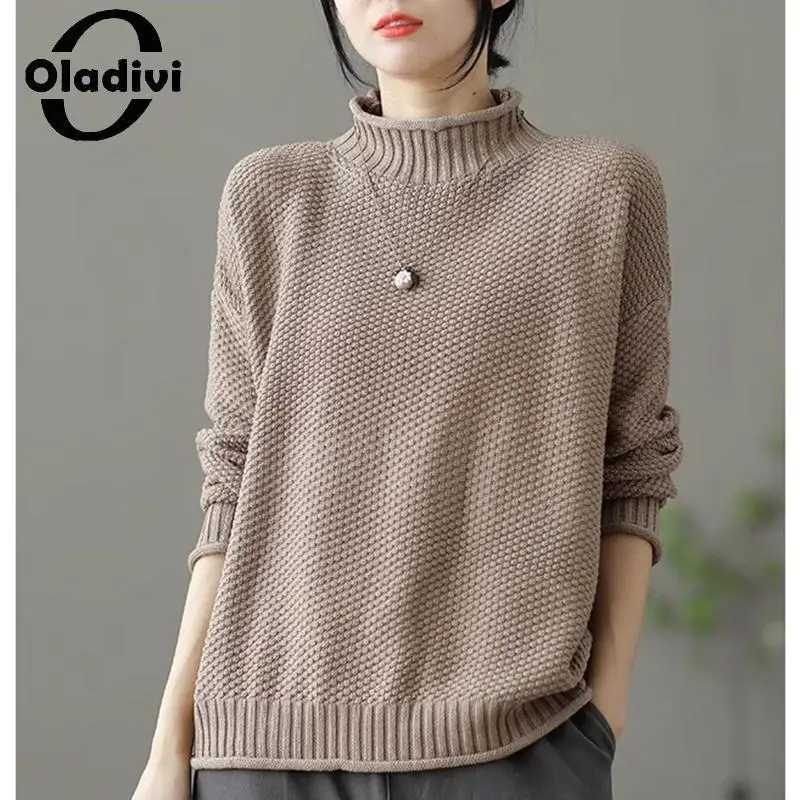 

Женские вязаные свитера Oladivi большого размера, Новинка весна-осень 2023, Повседневная Свободная трикотажная одежда, женские пуловеры, одежда оверсайз 8808