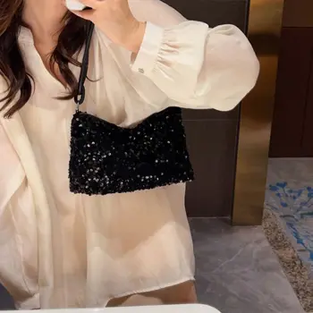 Borse a tracolla con paillettes tinta unita moda INS borse a tracolla con paillettes borsa a mano borsa da sera pochette ragazza fai da te 1